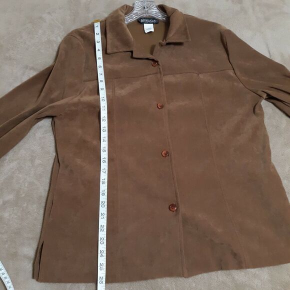 Briggs New York Tan Faux Suede Jacket Sz 12 Button Front Light Brown Vegan - Picture 8 of 10